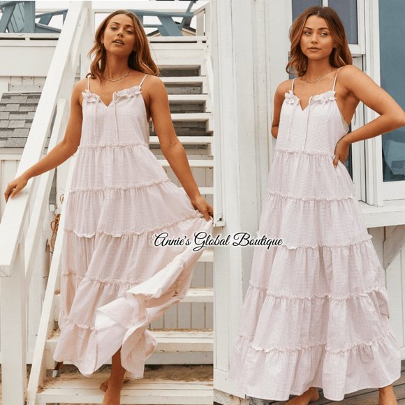 RARE NWT ANTHROPOLOGIE Senorita Gingham Ruffled Maxi Dress. Size L - Picture 16 of 16